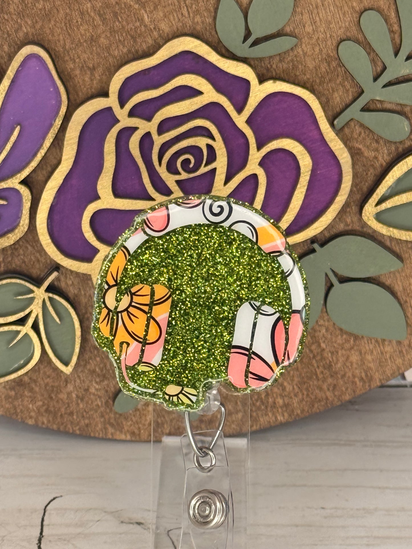 Green & Floral Headset Badge Topper