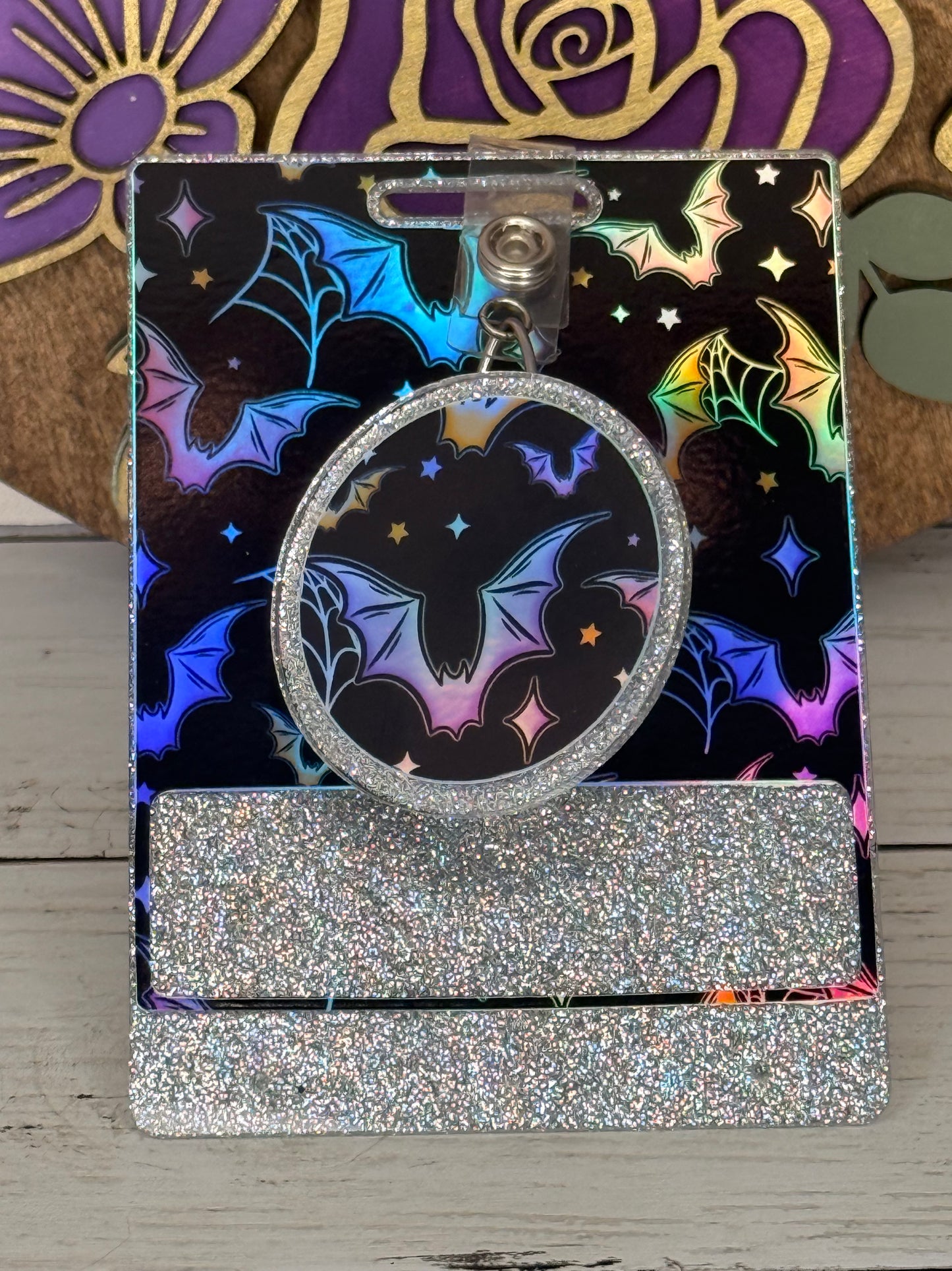 Holographic Bats badge Buddy + Topper