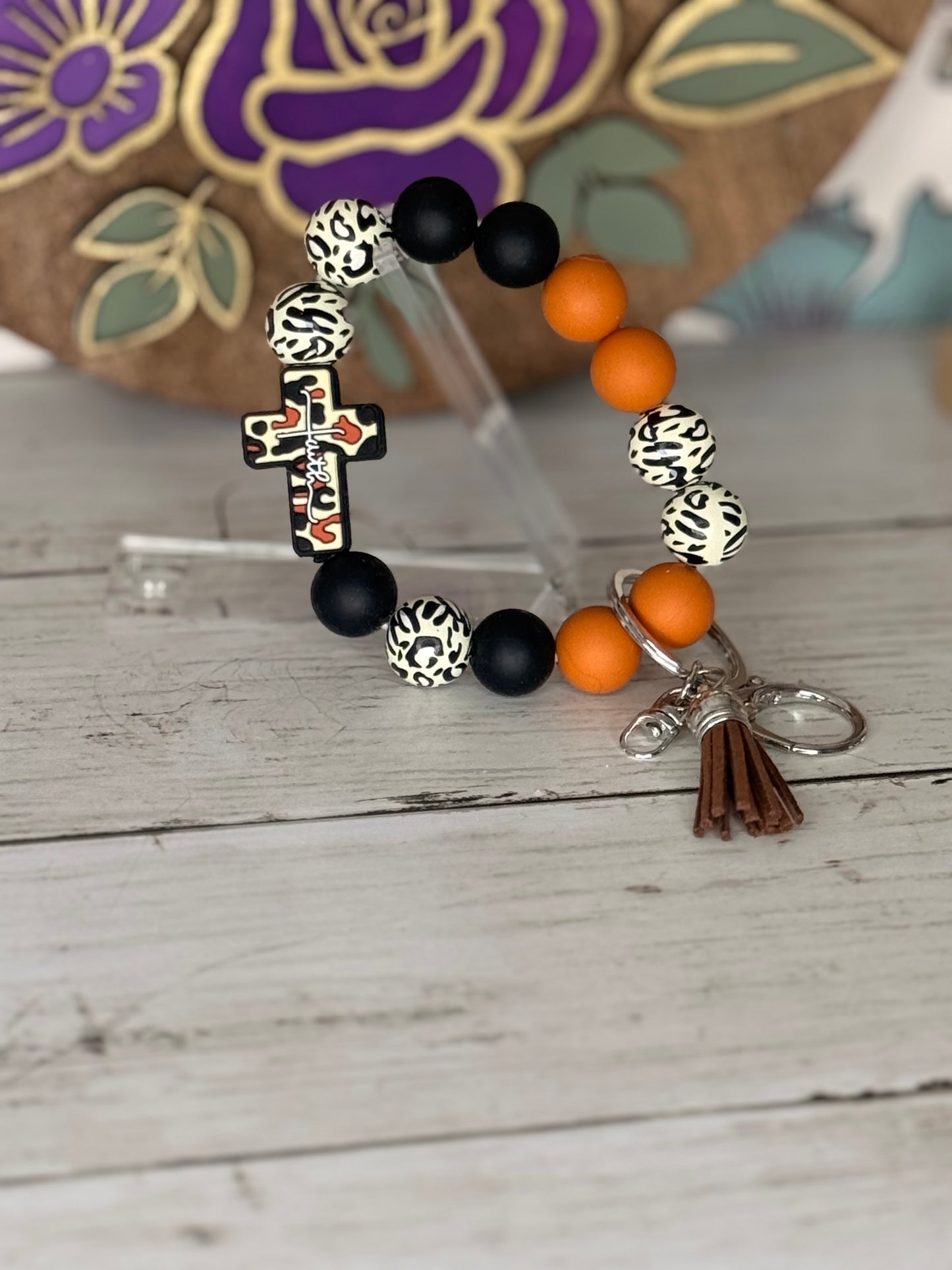 Burnt Orange Leopard Cross Wristlet