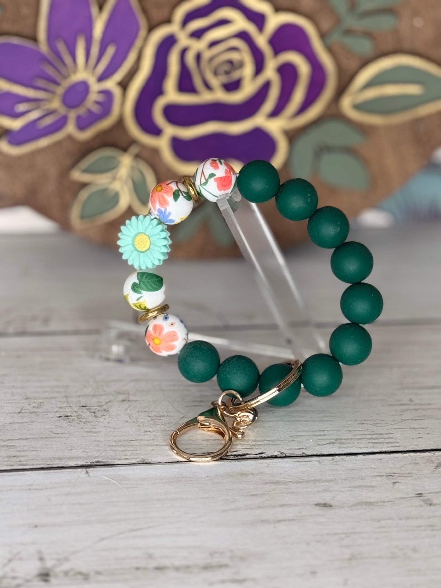 Green Floral Wristlet