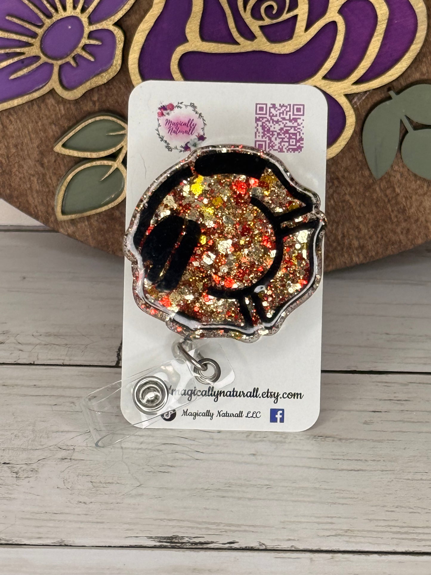 Red & Gold Fire Headset Badge Reel