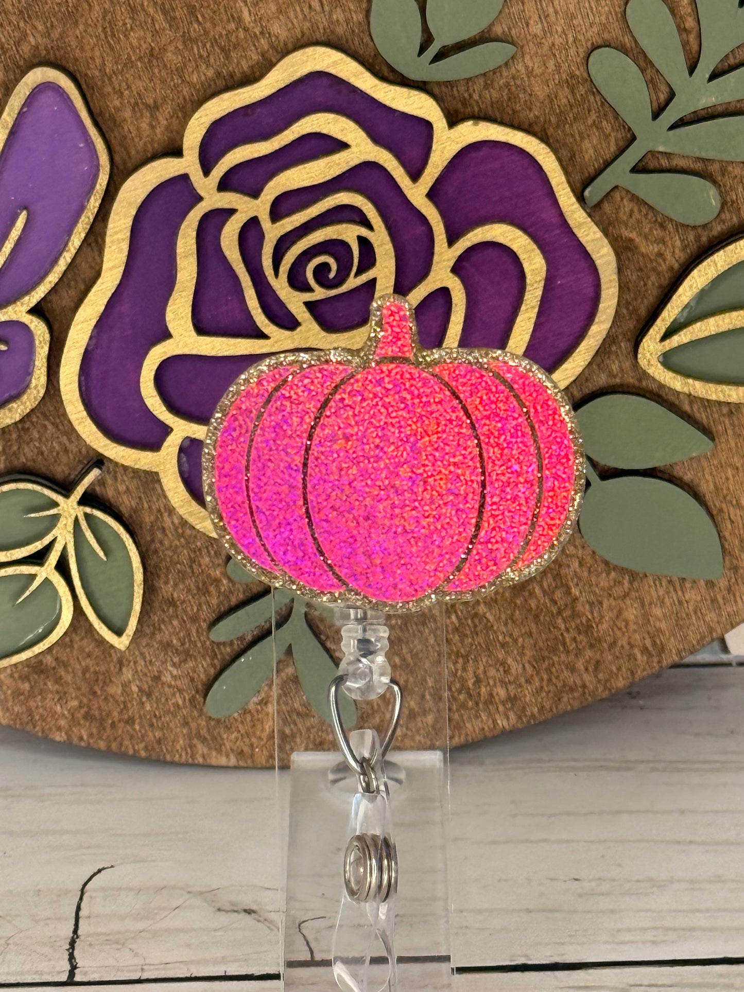 Pink Sparkly Pumkpin Badge Topper