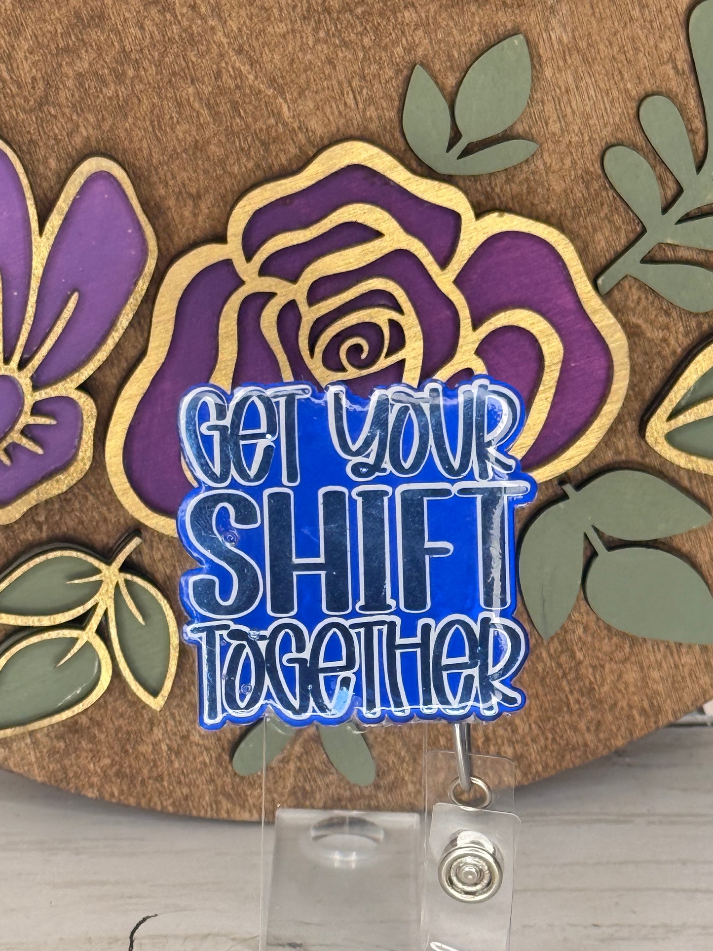 Dark Blue Get Your Shift Together Badge Topper