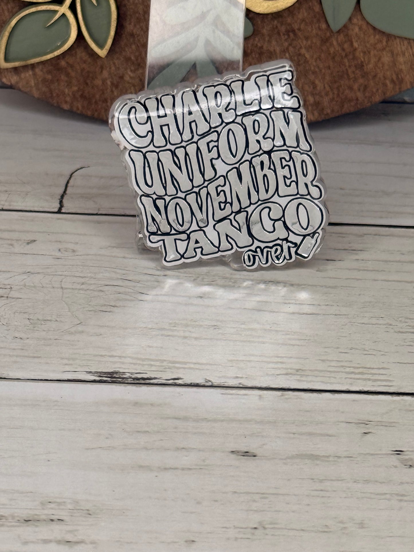 Silver Charlie Uniform November Tango Over Badge Reel Topper