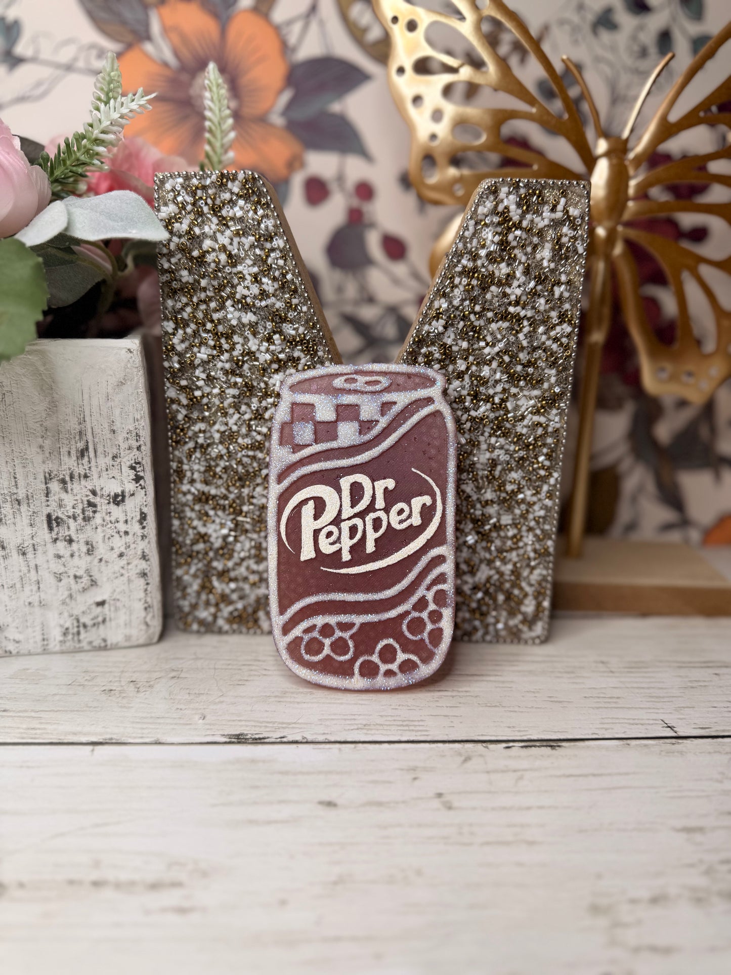 White Sparkles Dr. Pepper Freshie