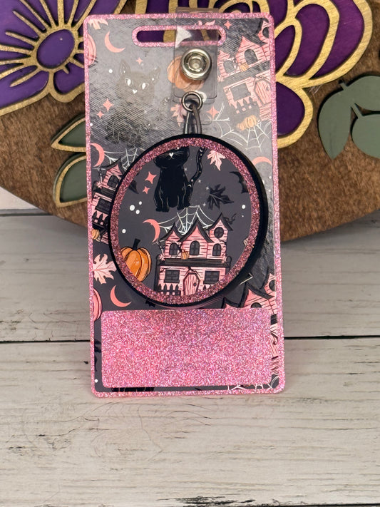 Pink Haunted House Badge Buddy + Topper
