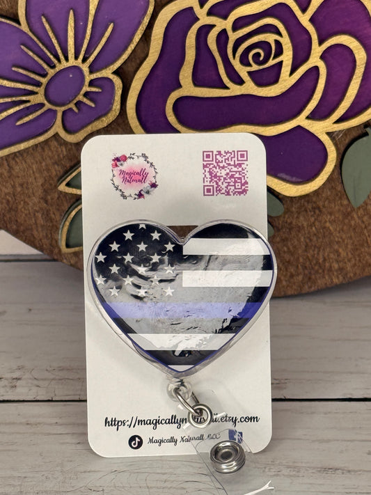 Thin Blue Line Heart Badge Reel