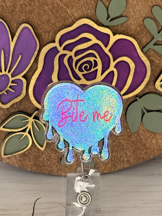 Bite Me Drippy Heart Badge Topper