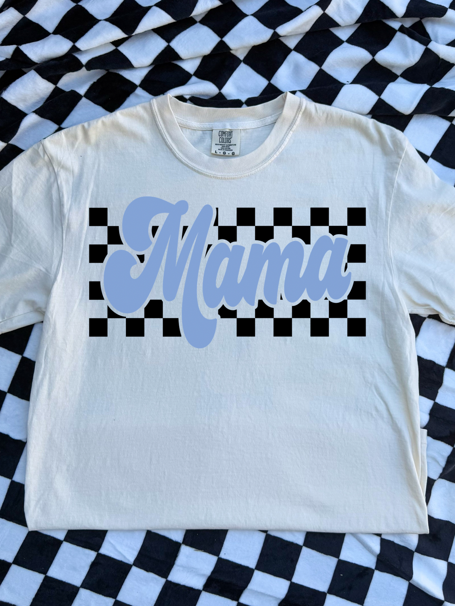 Solid Blue Checkered Mama