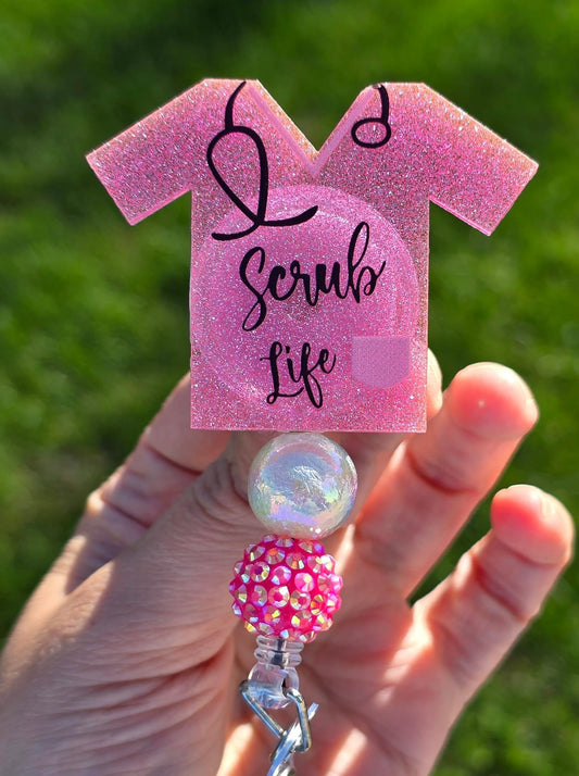 Scrub Life Pink Badge Reel