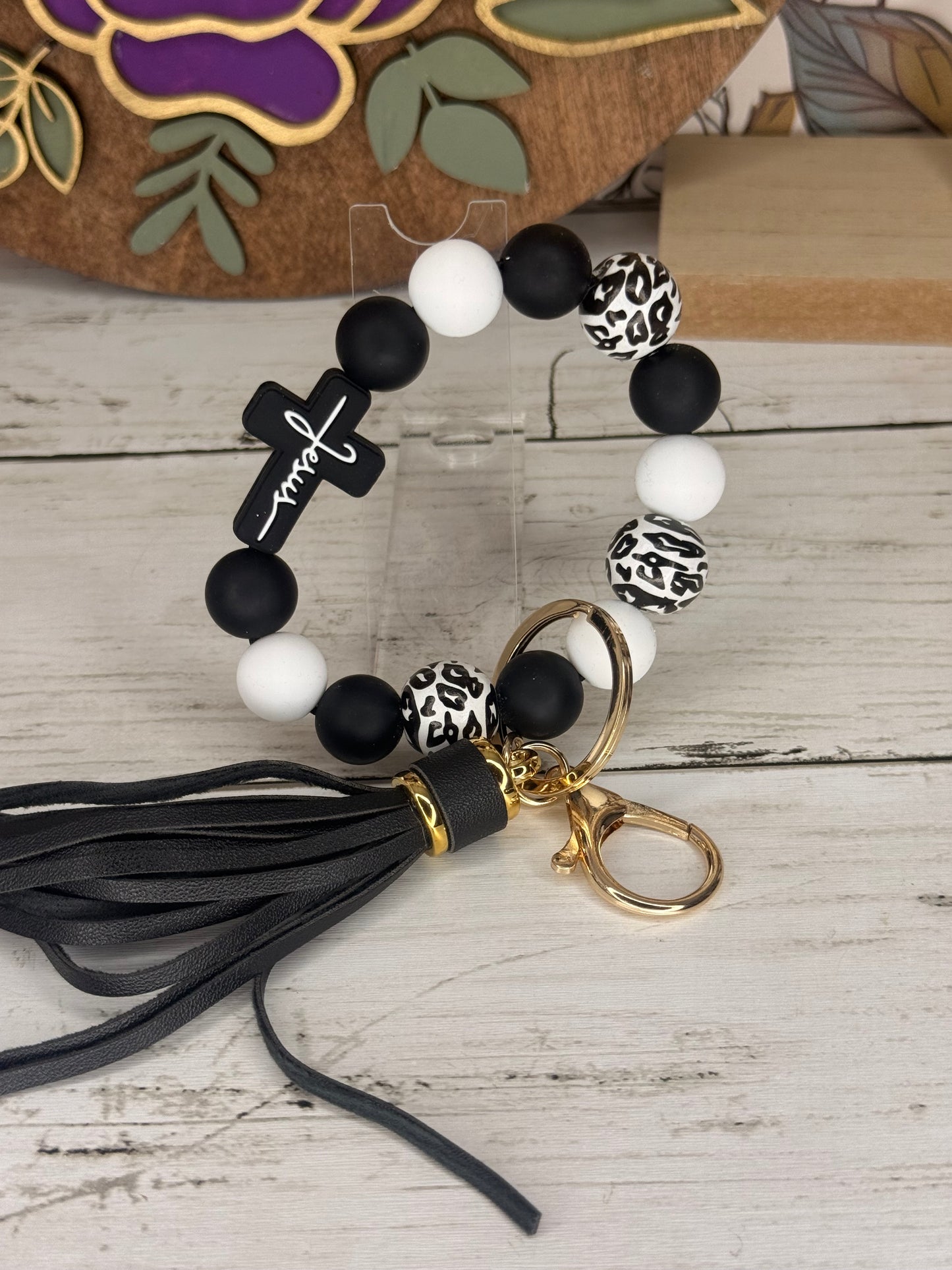 White & Black Faith Wristlet
